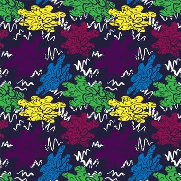 Seamless abstract backdrop with hand drawn colorful shapes and abstract wave lin Stock Illustration