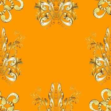 Seamless abstract background with cute elements. Pictures in beige, yellow and b 스톡 일러스트