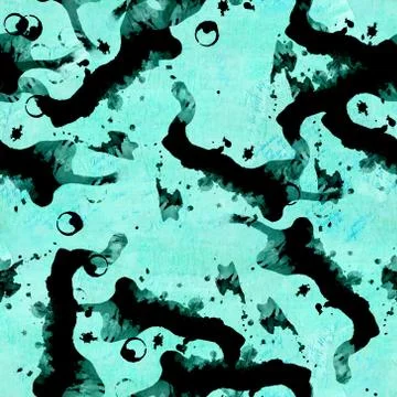 Seamless abstract background pattern wiith black ink splashes and faded old Stock Illustration