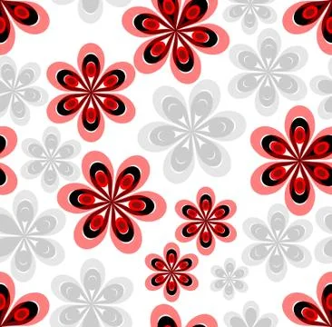 Seamless abstract background with red and gray flower patterns Stock Illustration