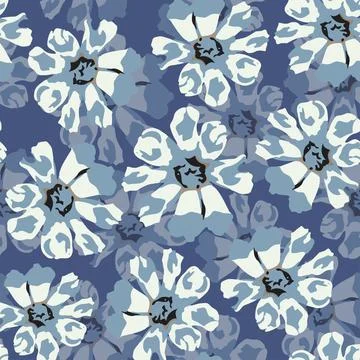 Seamless abstract blue bloom pattern background , greeting card or fabric Stock Illustration