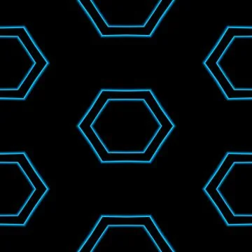 Seamless abstract blue hexagonal pattern isolated on black background Stock Illustration