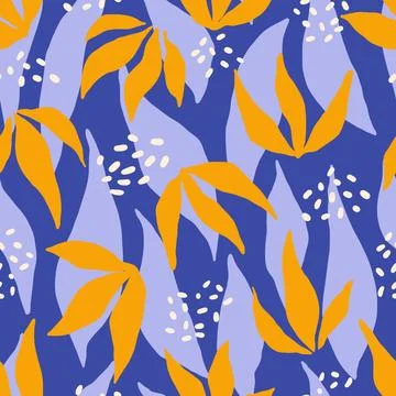 Seamless abstract botanical patterns. Primitive leaf prints, background designs Illustrazione stock
