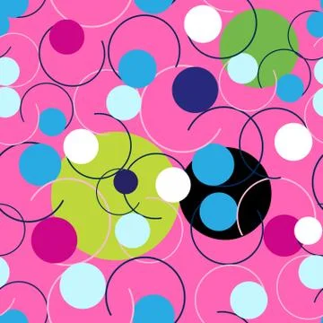 Seamless Abstract bright pattern of circles and curls Stock Illustration