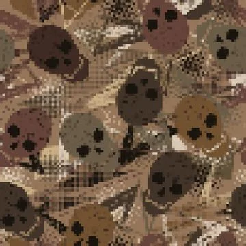 Seamless abstract camouflage pattern with skulls Stock Illustration