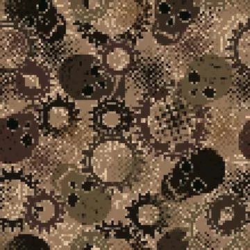 Seamless abstract camouflage pattern with skulls. PIXEL effect. Stock Illustration