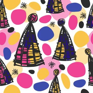 Seamless abstract christmas pattern background with hand draw multicolour pin Stock Illustration