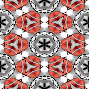 Seamless abstract chrome metallic red circular geometric texture or backgroun Stock Illustration