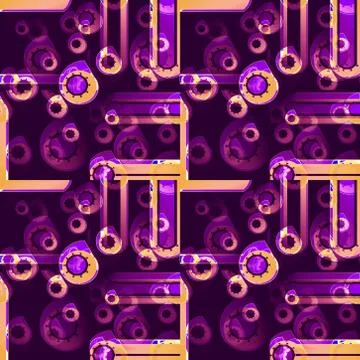 Seamless abstract circles pattern dark brown purple violet yellow overl Stock Illustration