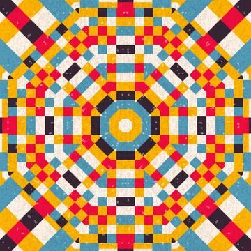 Seamless abstract circular pattern of colored squares Stock Illustration