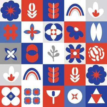 Seamless abstract colorful geometric patchwork pattern from flowers in folk Illustrazione stock