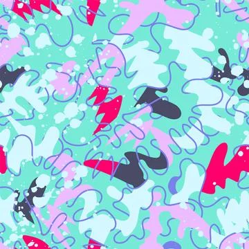 Seamless abstract colorful pattern with chaotic lines and shapes Stock Illustration