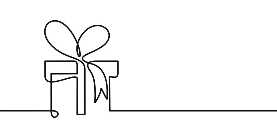 Seamless Abstract Continuous Line Present Isolated Art Drawing Vector Stock Illustration