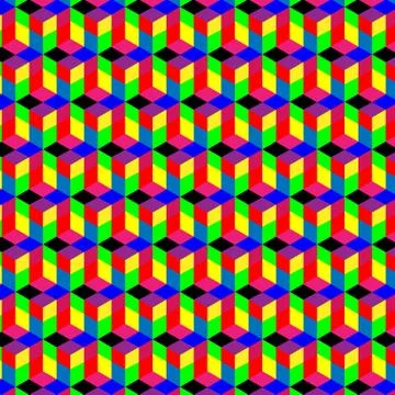 Seamless, abstract cube pattern. Colorful design, geometric 3d vector  Stock Illustration