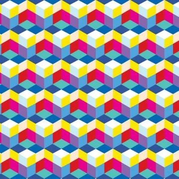 Seamless, abstract cube pattern. Colorful design, geometric 3d vector  Stock Illustration