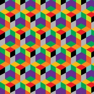 Seamless, abstract cube pattern. Colorful design, geometric 3d vector  스톡 일러스트