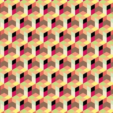 Seamless, abstract cube pattern. Colorful design, geometric 3d vector  Stock Illustration
