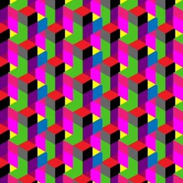 Seamless, abstract cube pattern. Colorful design, geometric 3d vector  Stock Illustration