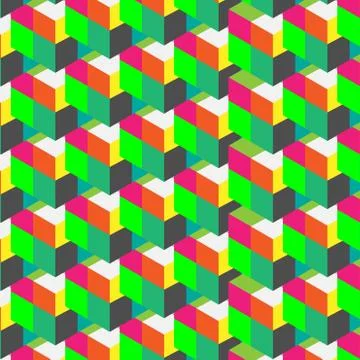 Seamless, abstract cube pattern. Colorful design, geometric 3d vector  Stock Illustration