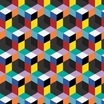 Seamless, abstract cube pattern. Colorful design, geometric 3d vector  스톡 일러스트