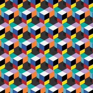 Seamless, abstract cube pattern. Colorful design, geometric 3d vector  스톡 일러스트
