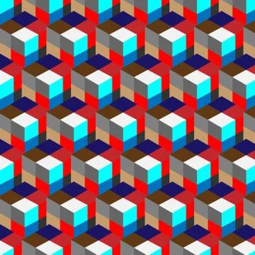 Seamless, abstract cube pattern. Colorful design, geometric 3d vector wallpap 스톡 일러스트