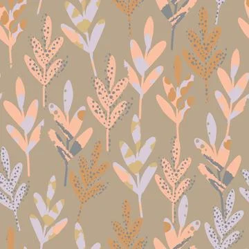 Seamless abstract doodle leaves pattern background , greeting card or fabric Stock Illustration