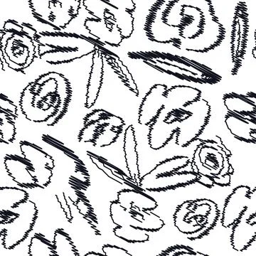 Seamless abstract embroidery flower pattern. Hand drawn vector botanical back Stock Illustration