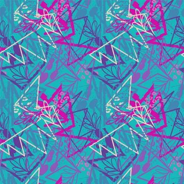 Seamless abstract exotic pattern with curved grunge lines and leaves Stock Illustration