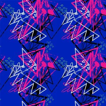 Seamless abstract exotic pattern with curved grunge lines and leaves Stock-Illustration