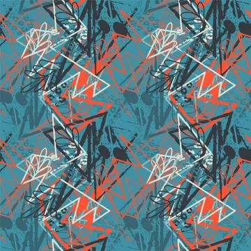Seamless abstract exotic pattern with curved grunge lines and leaves Stock Illustration