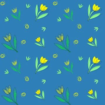 Seamless-abstract-floral-pattern-in-doodle-style,-single-line-outline,-and-o Stock Illustration