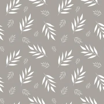 Seamless abstract floral pattern. Gray and white vector background. Leaves Stock Illustration