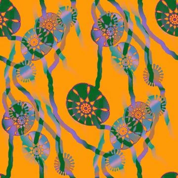 Seamless abstract floral pattern orange green blue purple Stock Illustration