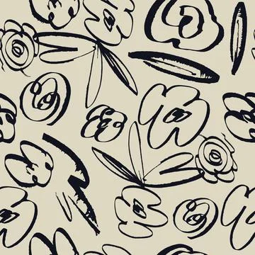 Seamless abstract flower pattern. Hand drawn vector botanical background illu Stock Illustration