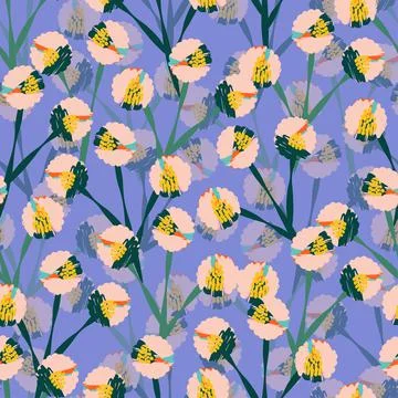 Seamless abstract flowers pattern on violet background , greeting card or fab Stock Illustration