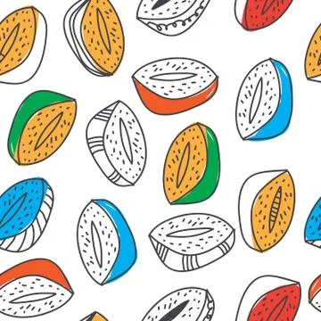 Seamless abstract fruit background, Scandinavian style, symbolic food with mu Stock Illustration