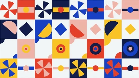 Seamless Abstract Geometric Bauhaus Pattern Loop in Classic Modernist Palette Stock Footage 346647545