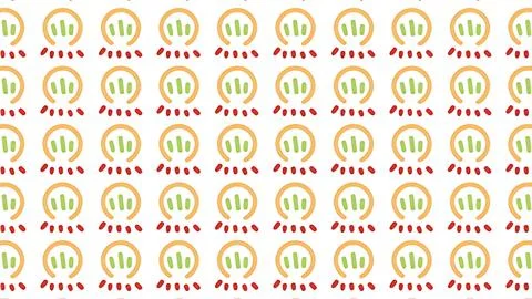 Seamless abstract geometric pattern with colorful circular icons on white b.. Illustrazione stock
