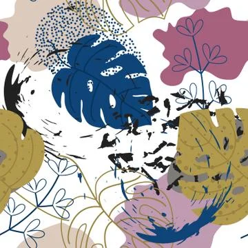 Seamless abstract geometric pattern with natural elements. Stock Illustration