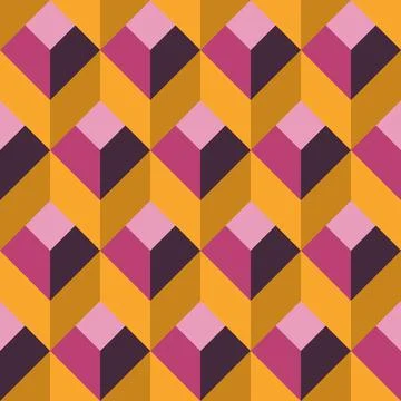 Seamless Abstract Geometric Pattern in Yellow, Mustard, Purple, Magenta, Pink Stock Illustration