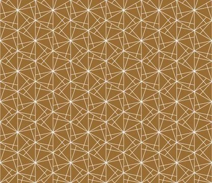 Seamless abstract geometric pattern.Golden background and white lines.Fine li Stock Illustration