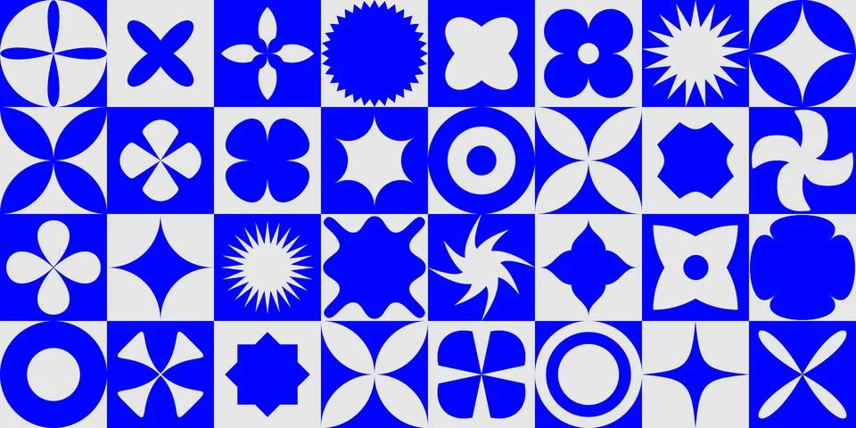 Seamless abstract geometric shape pattern. Bold Swiss mosaic block forms in Illustrazione stock