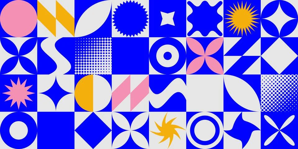 Seamless abstract geometric shape pattern. Repeating Swiss mosaic block form Stock Illustration