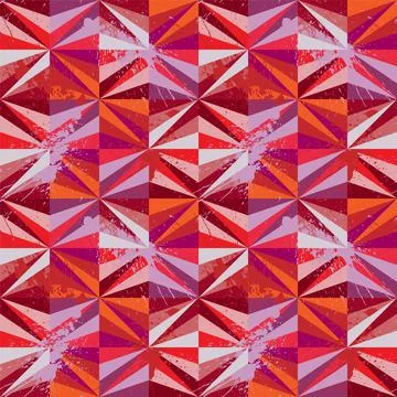 Seamless abstract geometry pattern with colorful triangles and grunge spots Stock Illustration