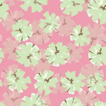 Seamless abstract green flowers pattern on pink background , greeting card or Stock Illustration