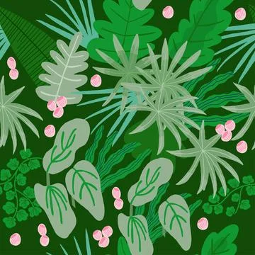 Seamless abstract green pattern with leaves , vector floral background イラスト素材