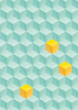 Seamless abstract green triangular vector with yellow cubes Illustrazione stock