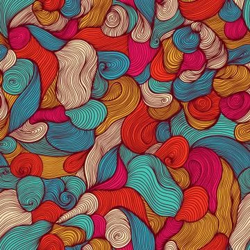 Seamless abstract hand-drawn pattern, waves background. seamless pattern can  Illustrazione stock