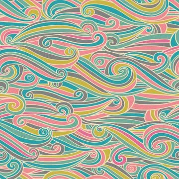 Seamless abstract hand-drawn pattern, waves background. Vector illustration. 스톡 일러스트